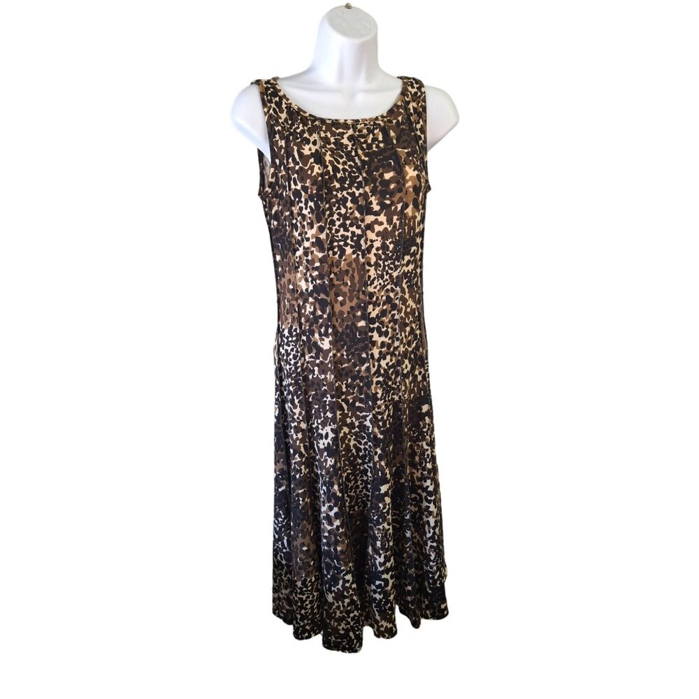 Haani Womens Fit Flare Midi Dress M Brown Beige Animal Print Sleeveless Mob Wife